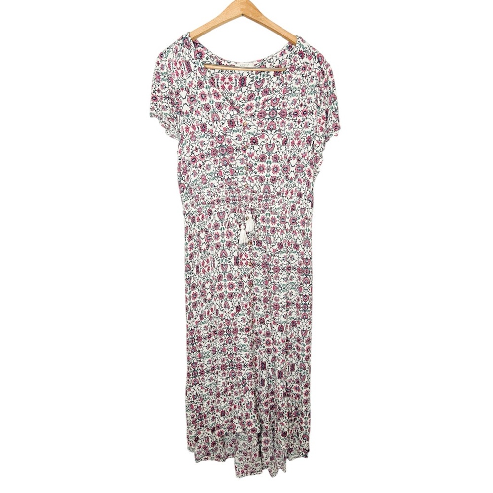 Angels Forever Young Gauzey Short Sleeve Floral Print High Low Midi Dress XL